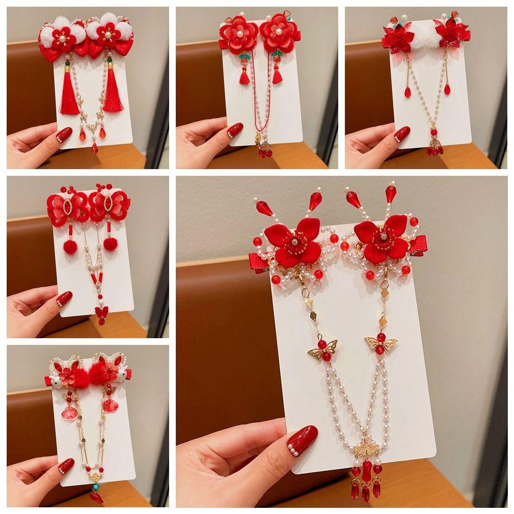 Hanfu Headwear Chinese Style Red Barrettes Forehead Chain Ancient Style Hair Clip  Festival