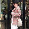 Розовая женская рубашка с длинными рукавами, контрастный ретро-повседневный клетчатый топ, простое свободное женское пальто в корейском стиле