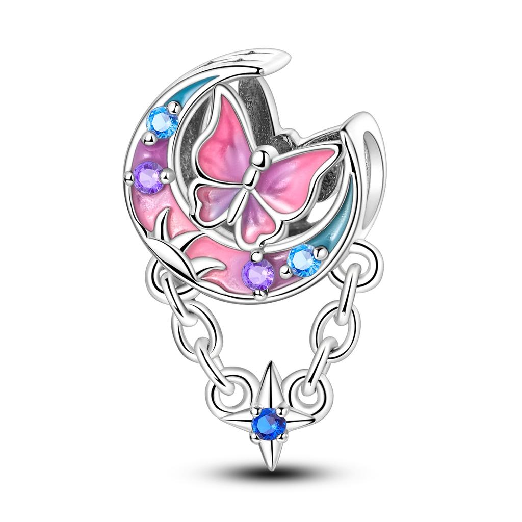 925 Silver Gem Butterfly Dragonfly Flowers Charms Pendant Fit Pandach 925 Bracelets DIY Little Fresh Jewelry