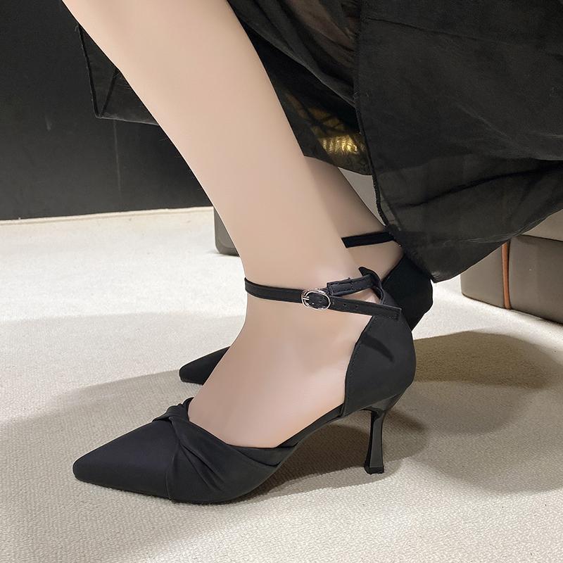 Fashion Elegant Design Women's Stilettos 2024 Spring New Style Sensibility Niche Fine Heel Open Top Single Strap Bag Head Sandals