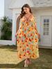 2024 Summer Beach Boho V Neck Embroidery Kaftan Orange Floral Print Tassel Strap House Dress Women's Seaside Vacation Swimsuit Cover Up Q1627