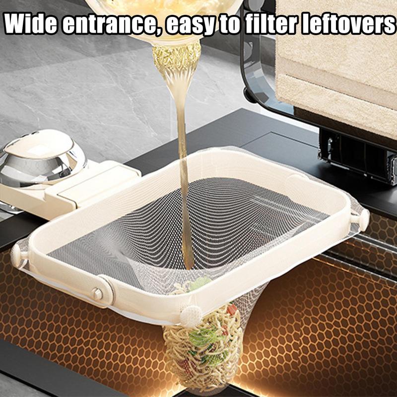 Sink Strainer Rack Food Catcher Kitchen Foldable Suction Cup Strainer Waste Catching Basket Disposable Garbage Mesh Bag