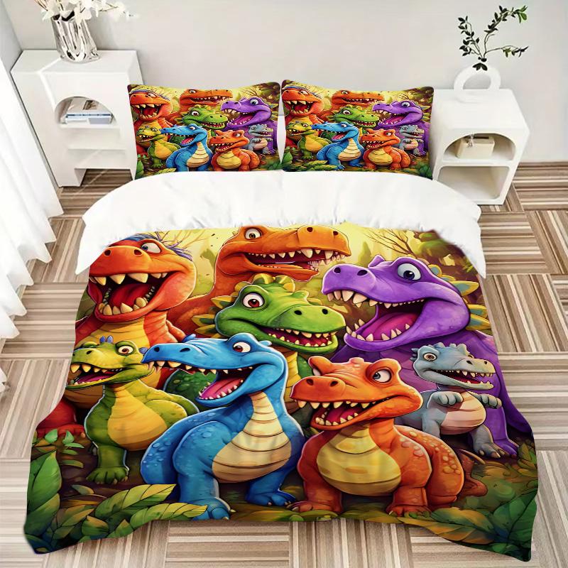 Dinosaur Party Adventure Print 3Pcs Bedding Setduvet Cover With 2 Bedropillowcase Home Birthday Gift
