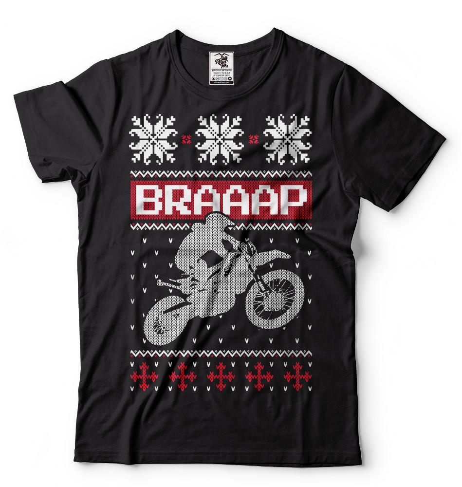 Motocross Ugly Christmas Sweater Unisex T-shirt Braaap Cool Christmas Motorcycle Shirt