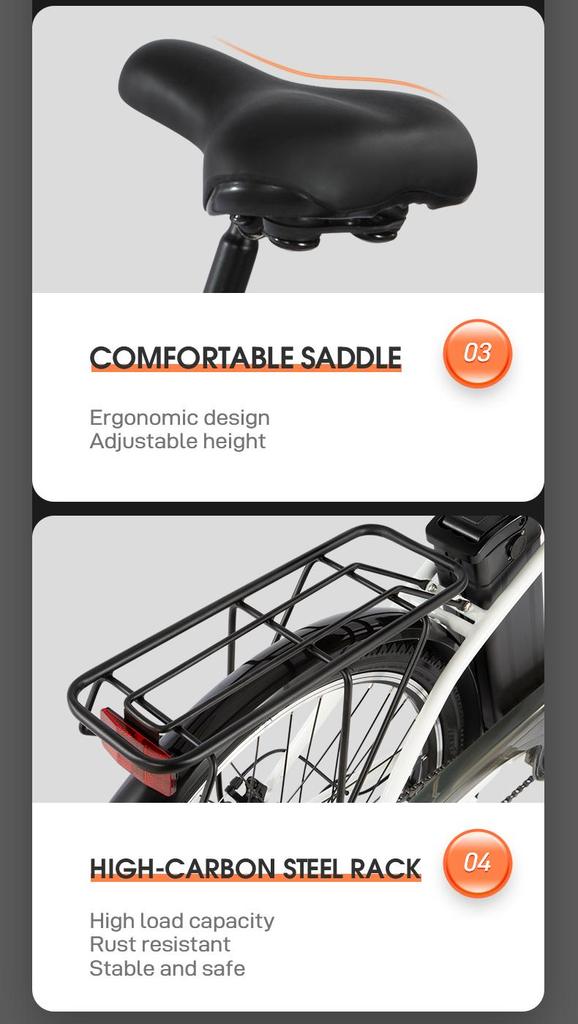 DYU C6 36V 350W Electric Bike - 80km Pedal Assist, Steel Frame & 26" Wheels for Long-Range Commuting