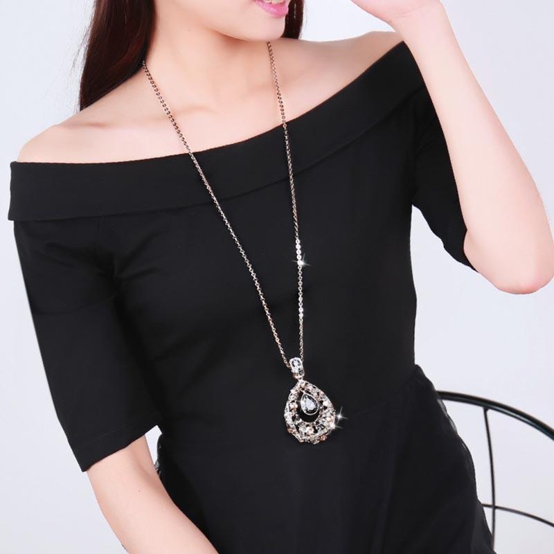 Корейское ожерелье-цепочка с длинным свитером в форме капли воды, винтажное хрустальное ожерелье-подвеска для женщин, очаровательные ювелирные аксессуары, подарки AVE