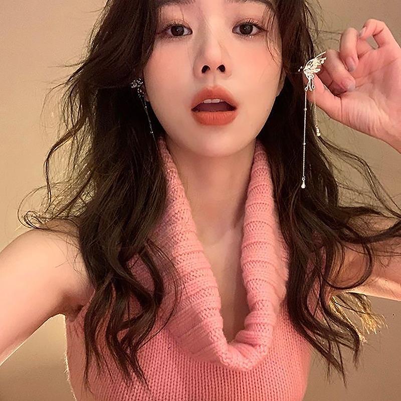 1Pair Angel Wings Liquid Metal Butterfly Tassel Ear Cuff Non Piercing Earrings Trendy Punk Design Female Long Ear Clip Jewelry