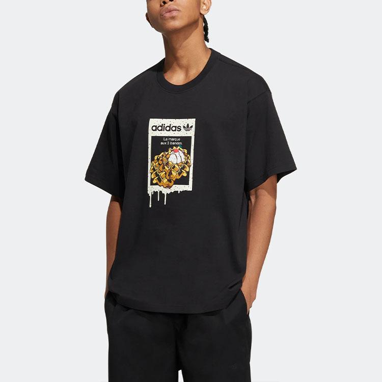 Adidas Originals Valentines Day American Retro Waffle Cartoon Pattern Logo Print Crew Neck Sports Short Sleeve T-Shirt Unisex T-Shirt Black HZ5350