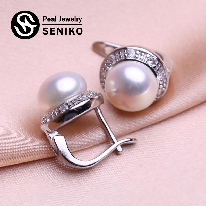 seniko 8-9mm Natural Freshwater Pearl Earrings Fashion Cubic Zirconia Clip Earrings For Women Girl Gift