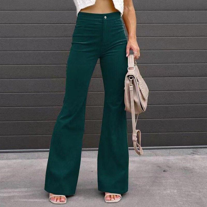 Зимние повседневные однотонные расклешенные брюки женские элегантные коричневые вельветовые брюки офисные женские брюки с эластичной резинкой на талии 24341