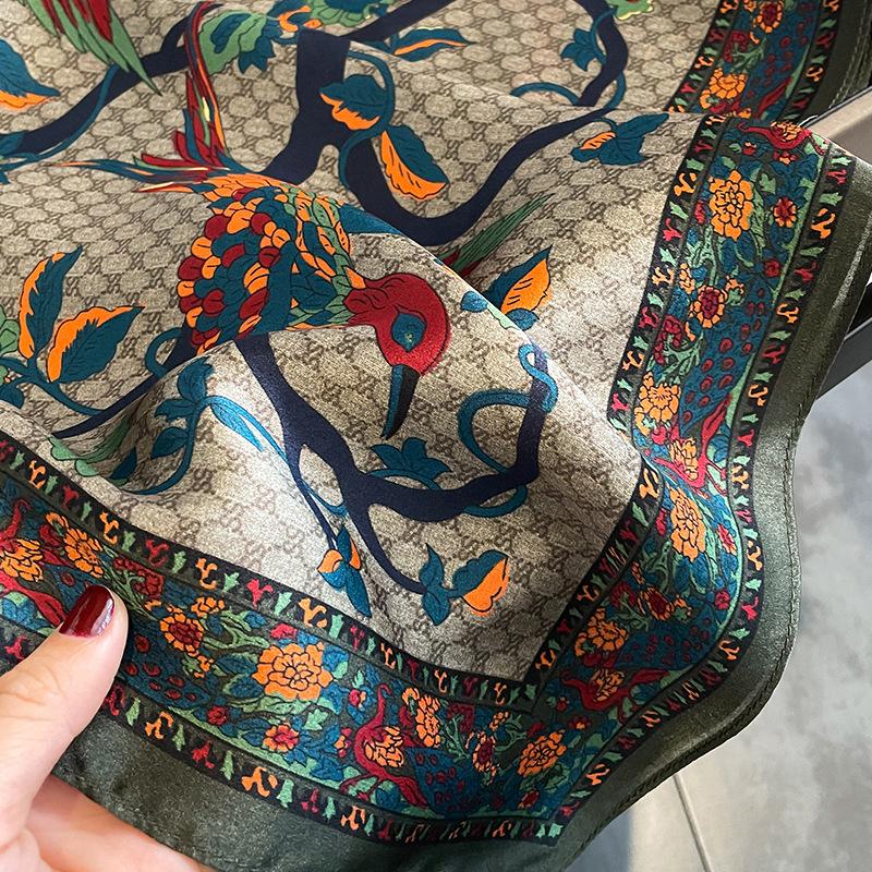 New 100% Nature Silk Square Scarf for Women Retro Floral Print Neckerchief Hairband Foulard Lady Kerchief Bag Ribbons Headband