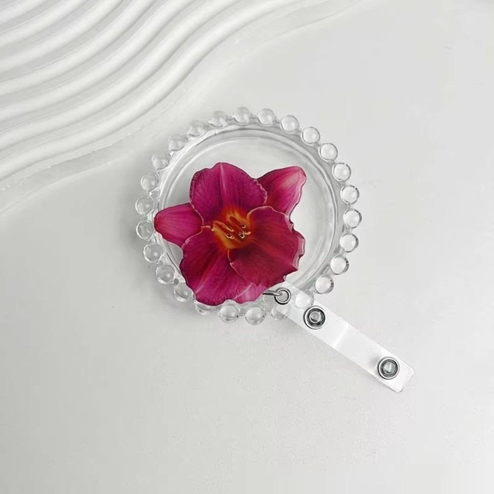 Acrylic Resin ID Card Badge Holder Clip Orchid Design Orchid ID Badge For Women