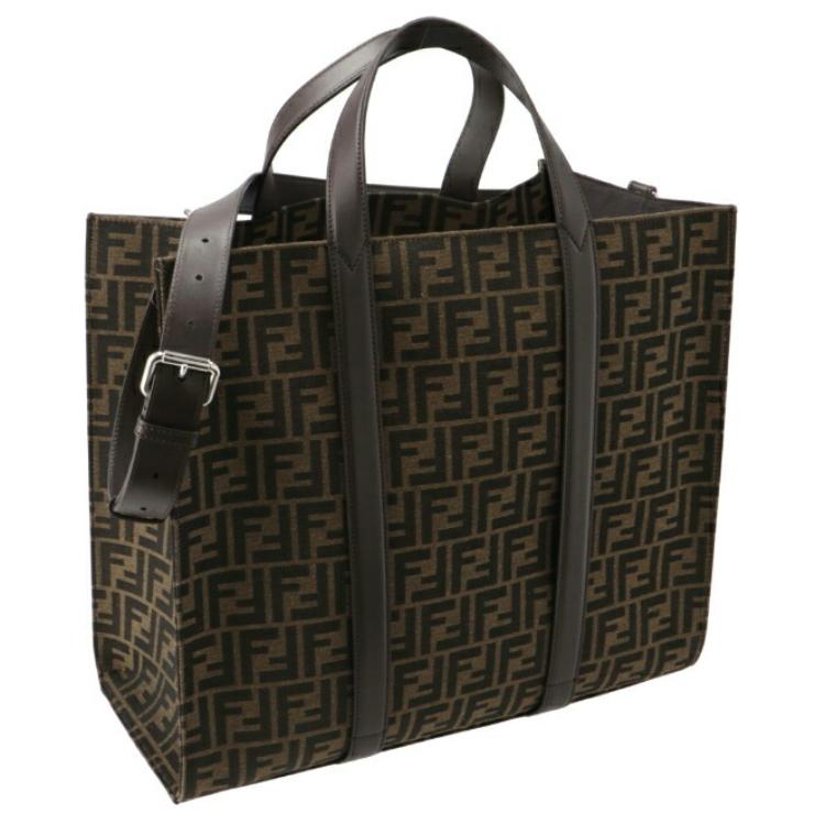 Fendi FF Pattern Logo Large Capacity Leather Tote Bag Men Tote Bags Brown 7VA390AG0MF19KW