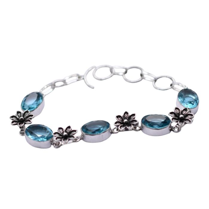 Blue Topaz Gemstone Silver Plated Handmade Bracelet Jewelry BR 140