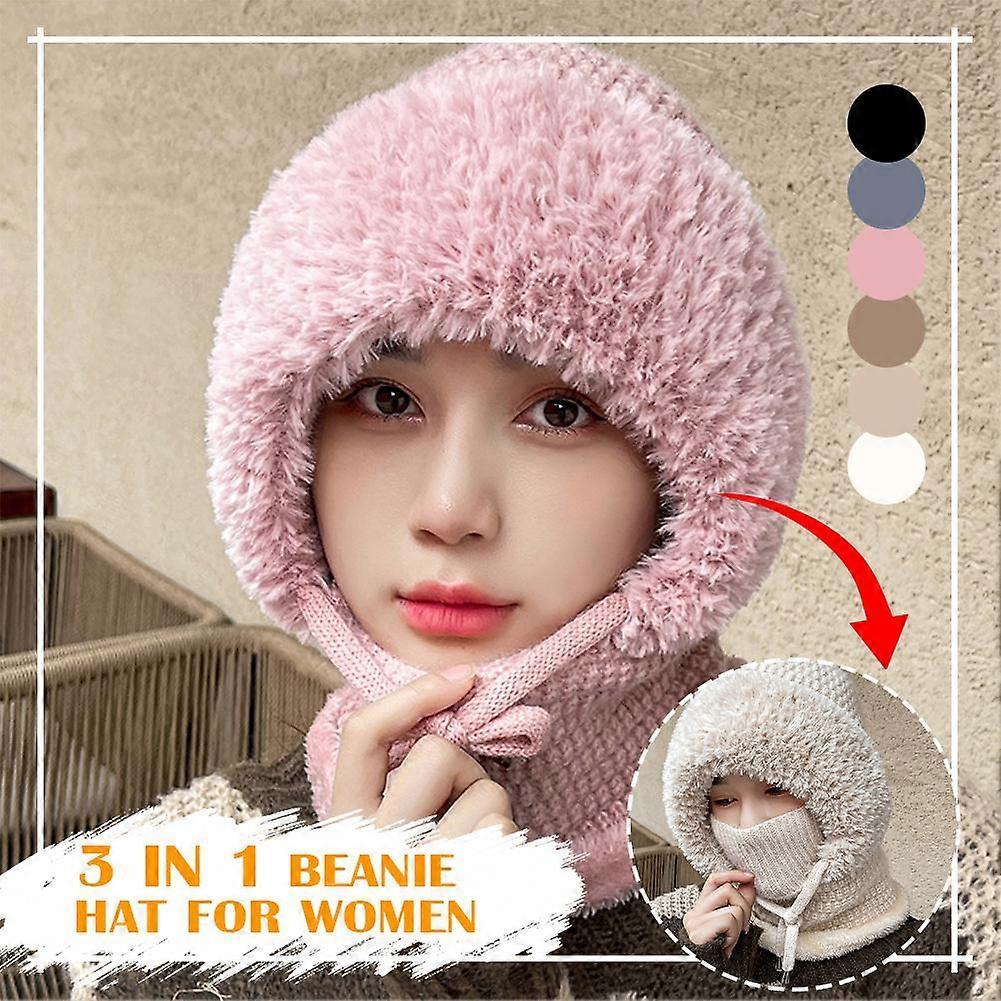 Women's Outdoors Windproof Scarf Hat, Warm Knitted Face Mask Hat Cap Scarf