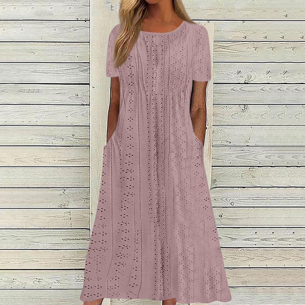 Женская мода, летние однотонные повседневные плиссированные платья с круглым вырезом в курортном стиле