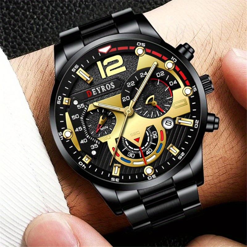 DEYROS Fashion Men's Watch Luxury Men's Calendar Watch Men's Stainless Steel Strap Quartz Watch Mens Best Choice For Gift