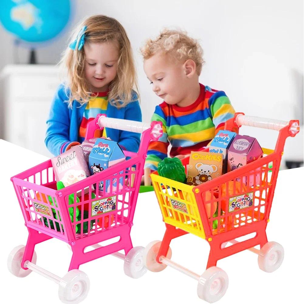 21 Pieces Grocery Store Cart Toys Interactive Play Set Play Kitchen Toy Birthday Gifts Role Play Toys for Food Fruit Vegetables