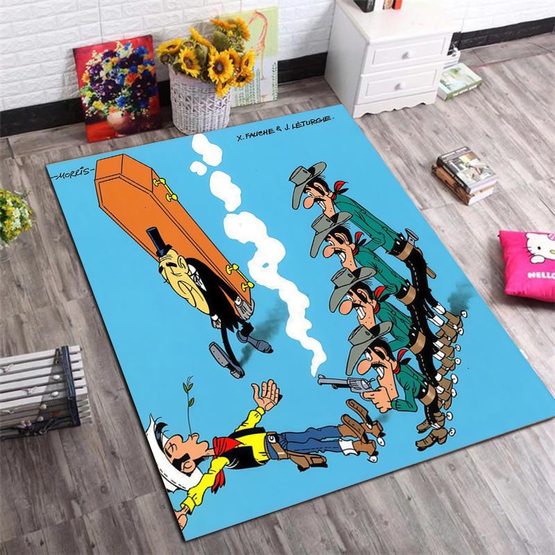Lucky Luke Cowboy Cartoon Area Rug, Vintage Comic Non Slip Floor Mat, Bedroom Decor Gift For Comic Fans