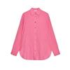 Summer New Product Women's Clothes Cotton Blend Asymmetric Hem Contrast Color Button Ruched Lapel Shirt 8041278