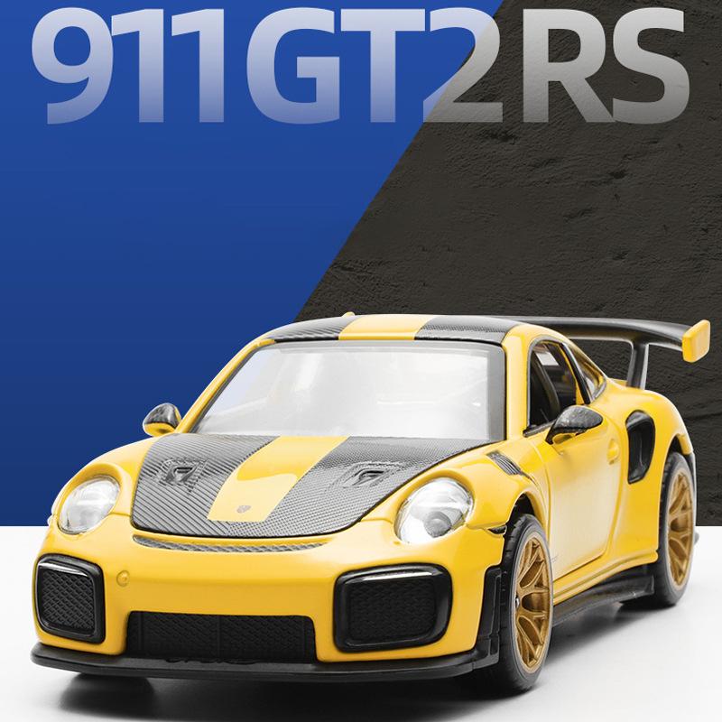 1/32 Scale 911 GT2 RS Diecast Car Model Toy, Pull Back Toy Vehicle with Sound and Light for Kids Toddler Boys Girls Gift Collection