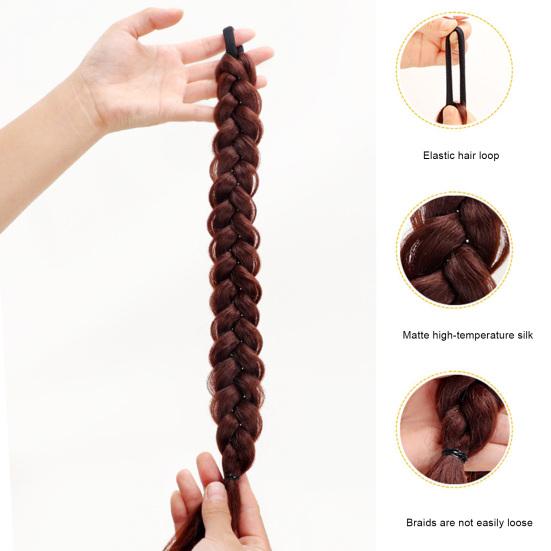 Женский длинный плетеный хвост с резинкой для волос, милый натуральный пушистый прямой хвост для девочек, синтетический хвостик