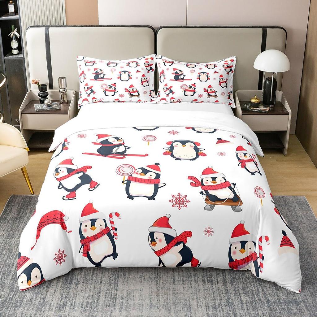 Cute Penguin Duvet Cover Animal Pattern Bedding Collection Comforter Cover For Boys Girls Kids Room Decor Full Size With 2 Pillow Case