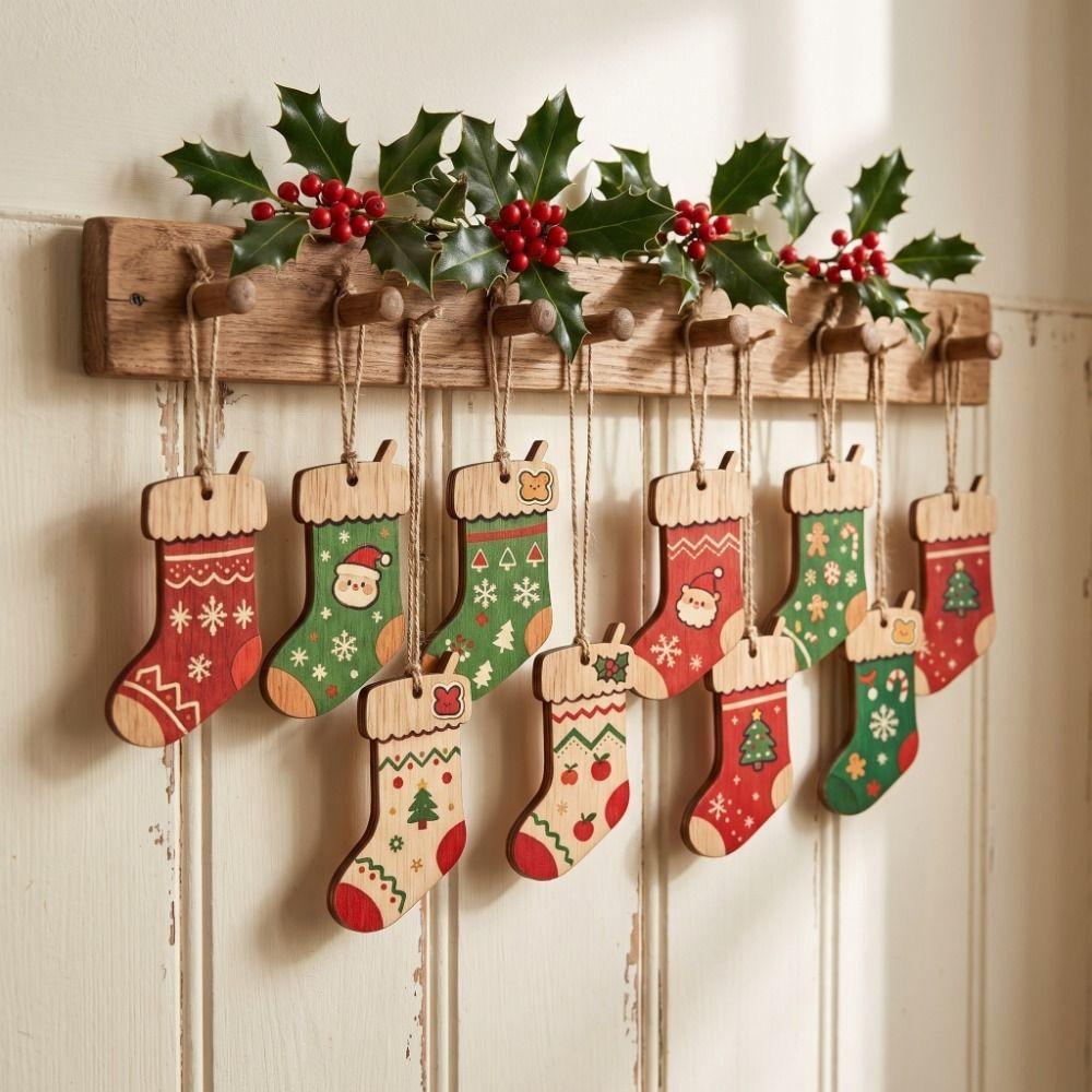 9 pcs 2D Flat Christmas Decorations Sock Shape Hanging Decoration Xmas Pendant  Christmas Tree