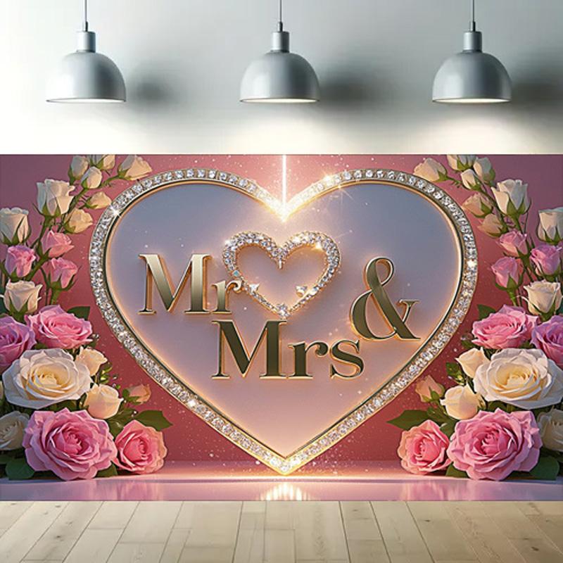 Фон «Мистер и миссис» с розами и блестками для романтической свадьбы, помолвки, декора вечеринки — универсальный фон для фотографий, для помещений и улицы