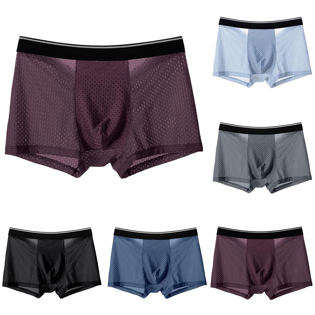 Высокое качество Ice Silk Mesh мужские сексуальные прозрачные трусы-боксеры нижнее белье