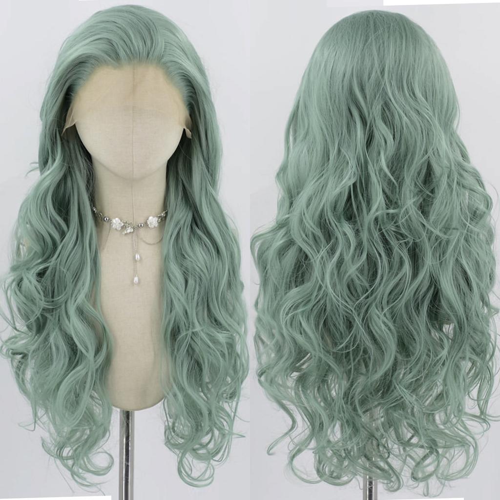 Mint Green Lace Front Wig for Women Long Silky Straight & Body Wave Synthetic Hair Heat Resistant Natural Hairline Daily Cosplay