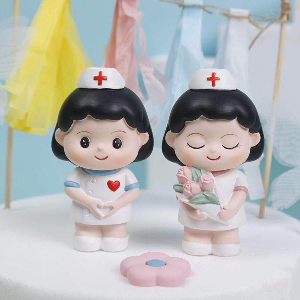 DlY Doctor Nurse Figurine Cartoon Nurse Cake Ornaments Doctor Nurse Model Statue Photography Props