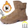 Fashion Wam Plush Snow Boots With Steel Toe Shoes for Man Work Safety Boots Suede Anti-spark Men Safety Shoes Puncture Proof Work Boots