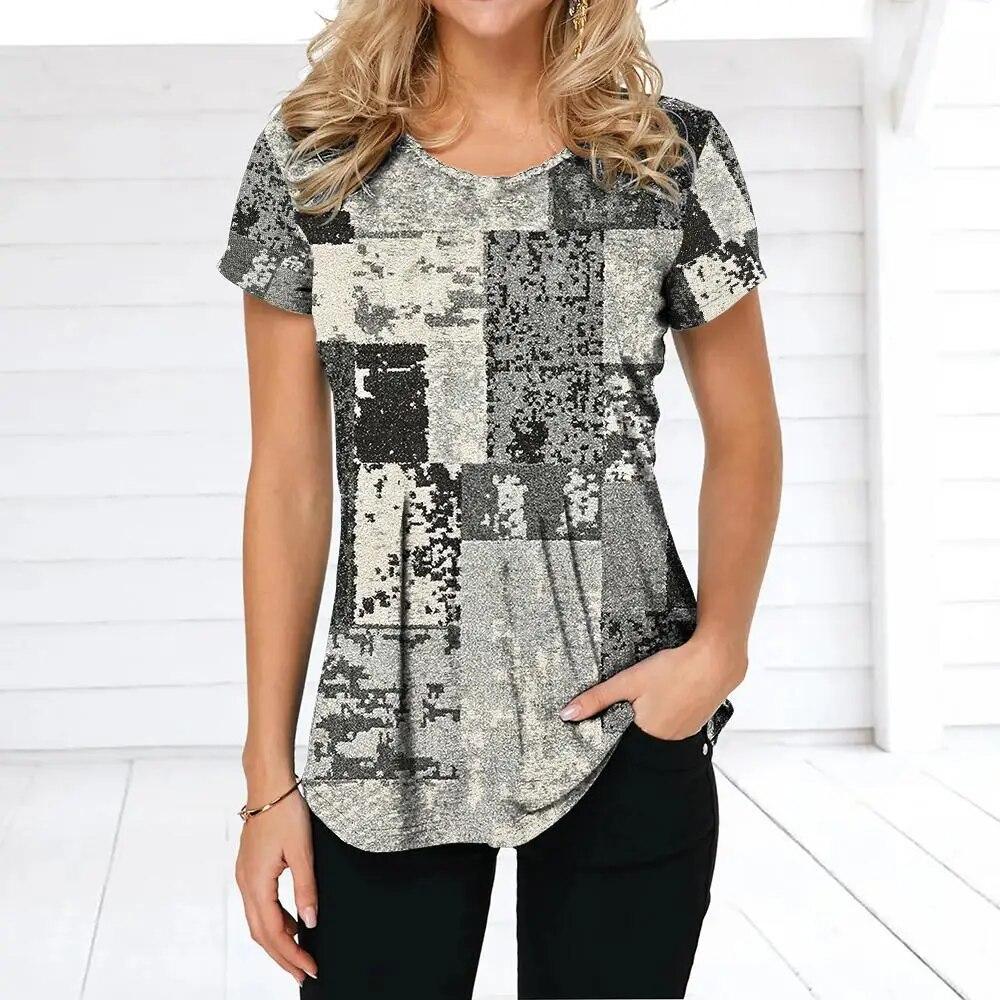 Женская футболка в стиле ретро, ​​футболки с клетчатым принтом, лоскутная одежда, блузка с круглым вырезом и короткими рукавами, женские топы большого размера, женская рубашка в стиле Харадзюку