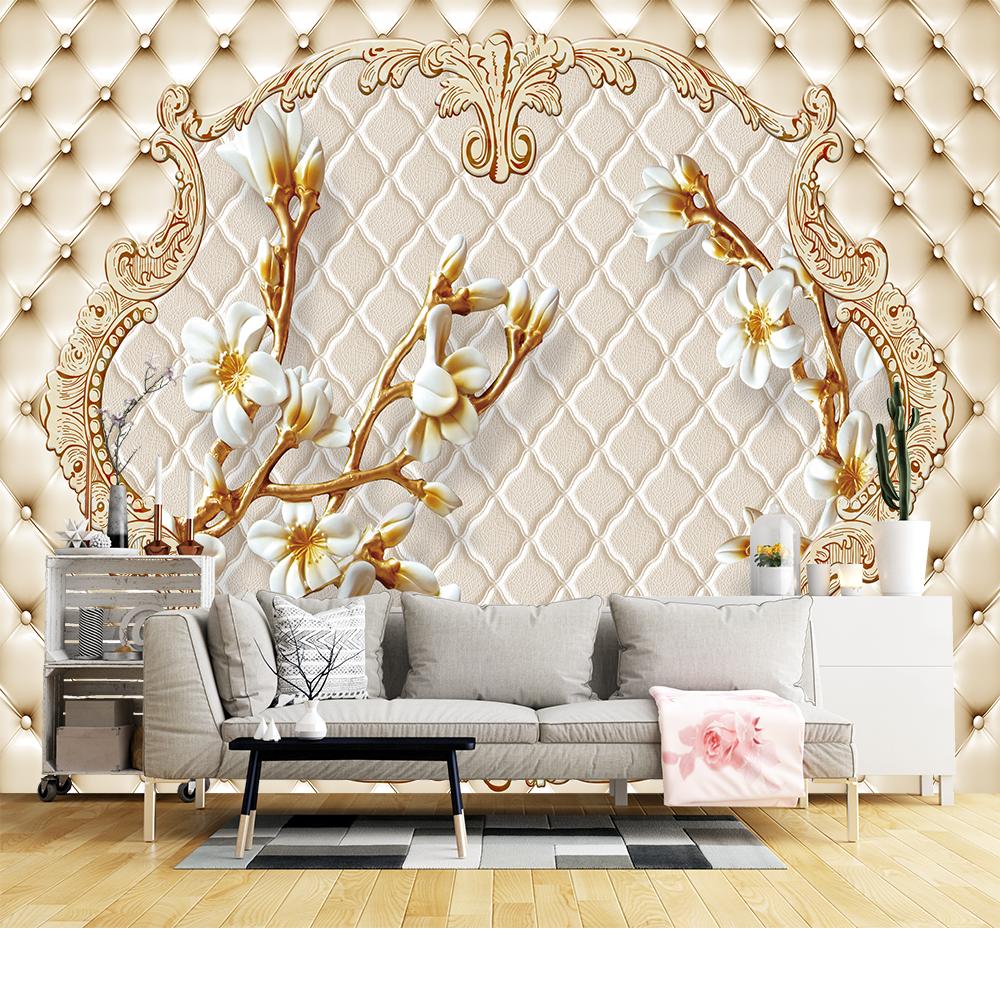 3D Цветочные обои Желтая роза Лиана 3D Сплошной круг Мягкая упаковка Обои Цветочные фрески Домашний декор