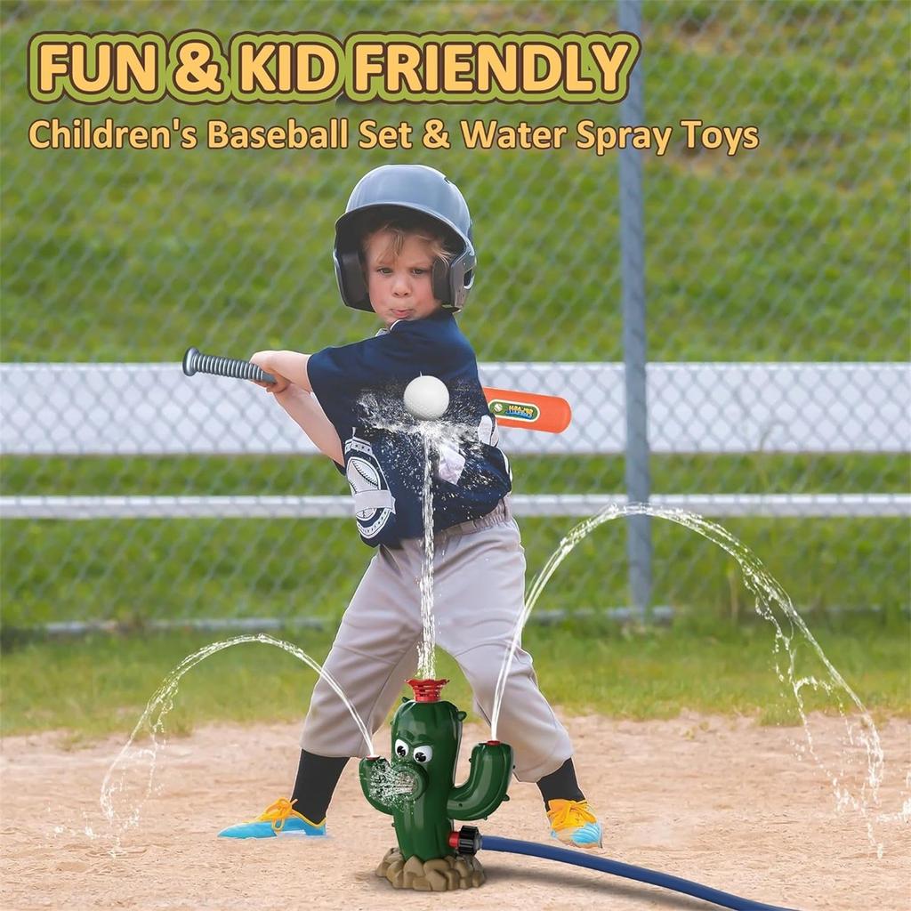 2-in-1 Water Sprinkler Baseball Helicopter Toy For Kids Outdoor Play, Attaches To Garden Hose, Summer Outside Toys Backyard Game Pool.