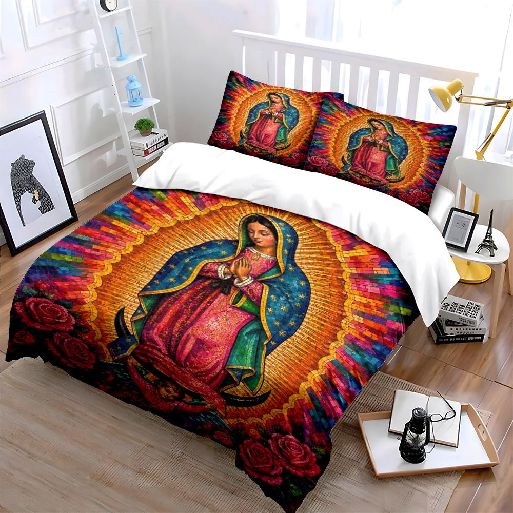 Virgin Mary Colorful Bedding Set Decor Bedding set (1 duvet cover, 2 pillowcases, duvet not included)