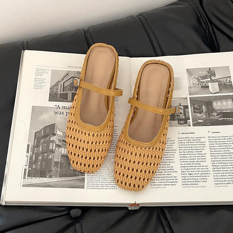Плетеная полая и дышащая сумка для поездок на работу, полушлепанцы, женские, 2025 лето, новая верхняя одежда, универсальные сандалии на одном ремешке, тренд