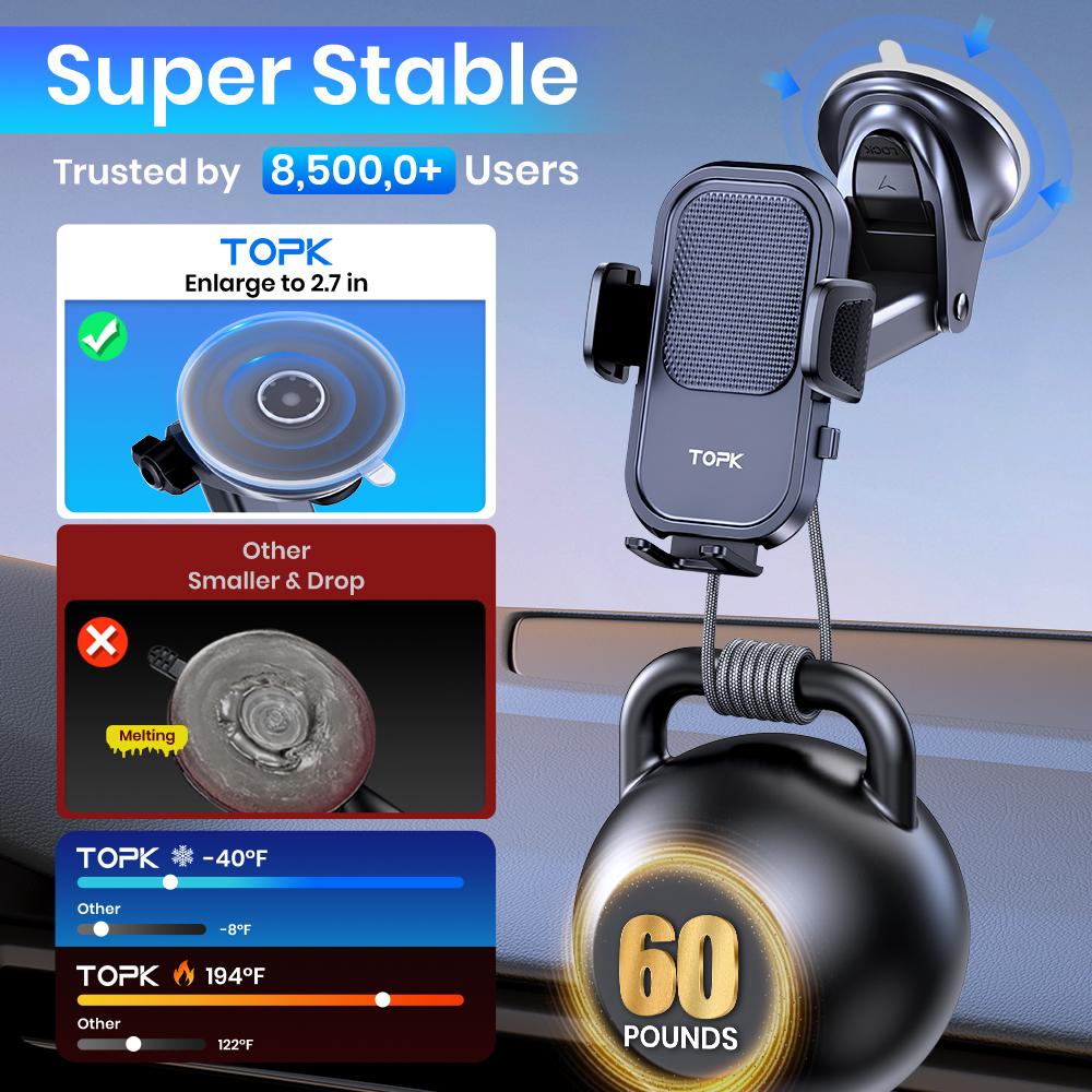 Car Phone Holder Mount TOPK [2025 Upgraded] Dashboard Air Vent Universal Phone Car Mount Compatible with All Cellphones