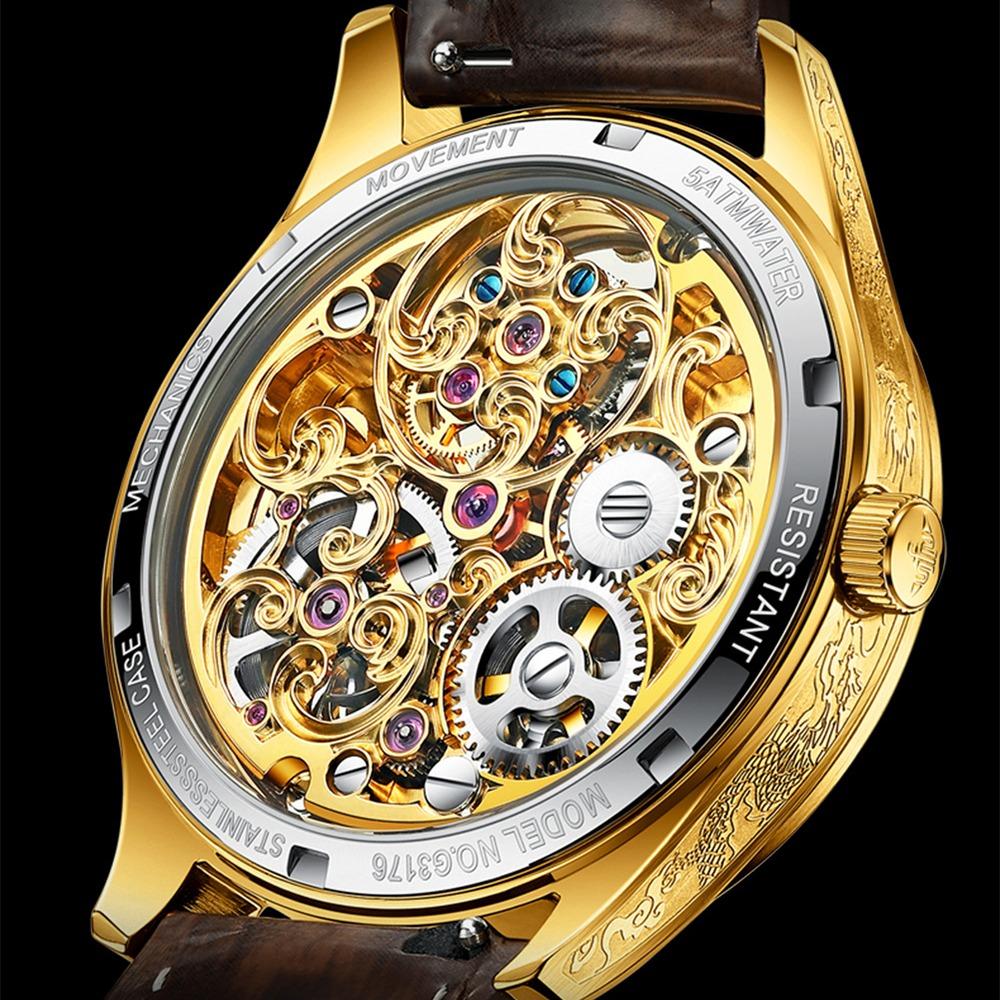 OUPINKE Мужские часы Механические часы с турбийоном через нижнюю часть Local Tyrant Gold Temperament Водонепроницаемые часы высокого класса
