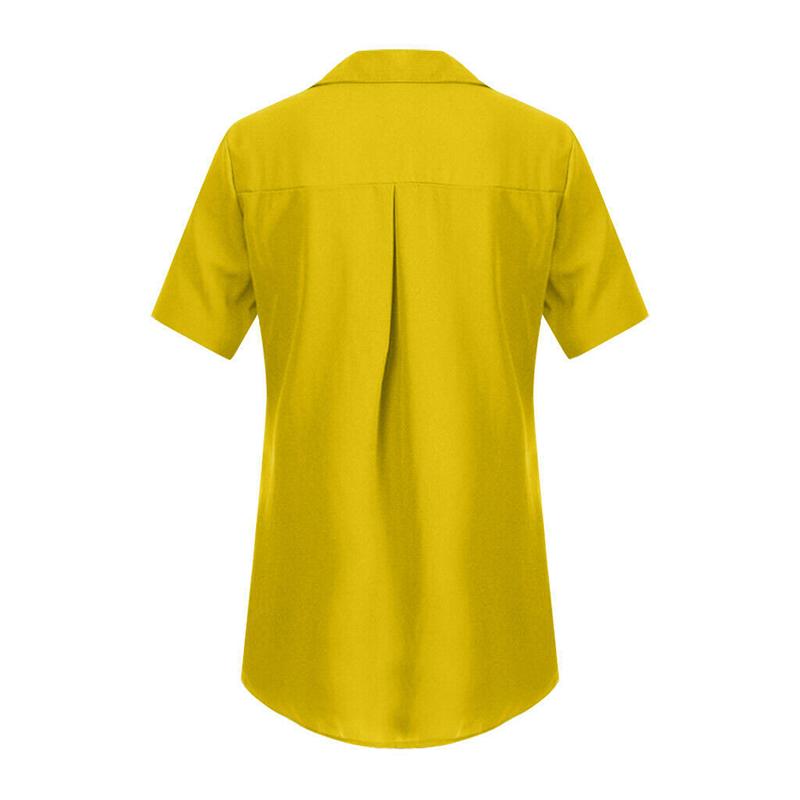 Women V Neck Tops Solid Blouse Short Sleeve Fashion Tees Loose Summer