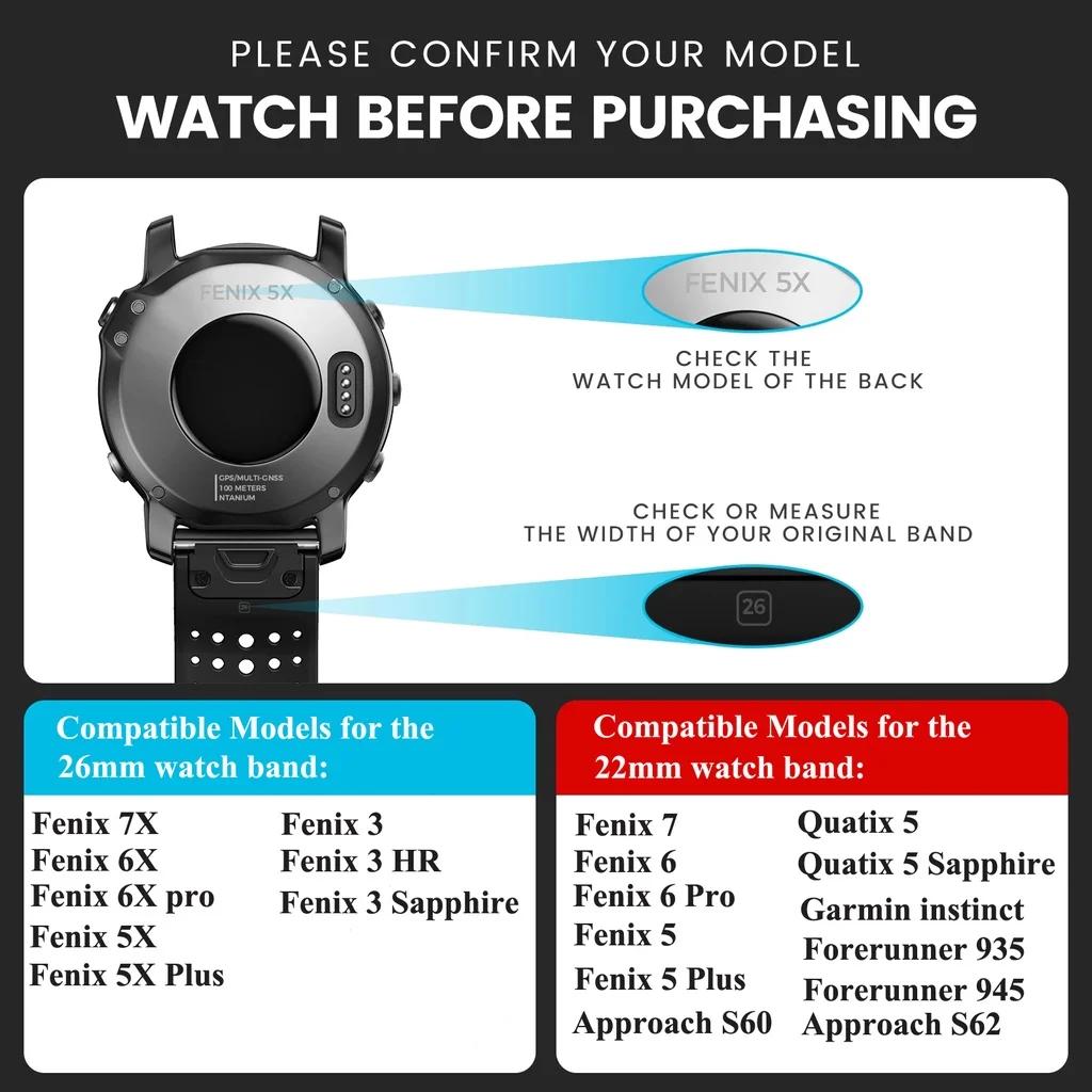 Кожаный ремешок Quickfit 22 мм 26 мм для Garmin Fenix 8 8X 7X Pro 6X 5X Plus Tactix 7 AMOLED Epix Pro 51 мм Instinct 2X