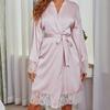 Pink Bride Wedding Kimono Robe Gown Satin Nightgown Sexy Lace Trim Sleepwear Summer New Nightwear Loose Homedress Lingerie