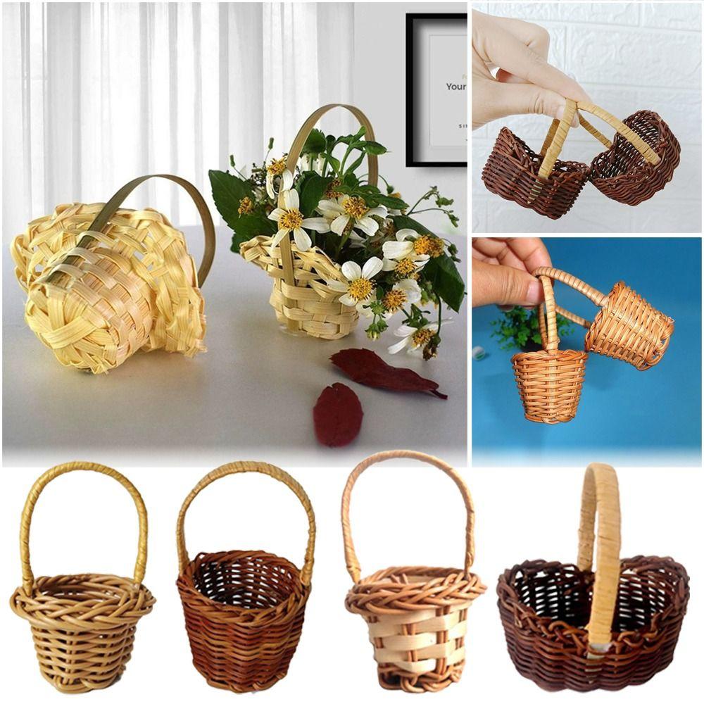 With Handle Braid Flower Baskets Mini Handheld Baskets Sturdy Flower Arrangement Basket Bedroom