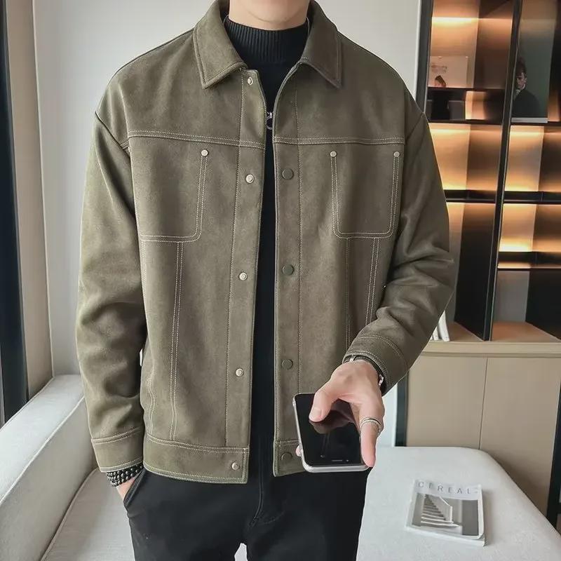 Мужская модная замшевая куртка 2023 года: Весна и осень, повседневная мода высокого класса