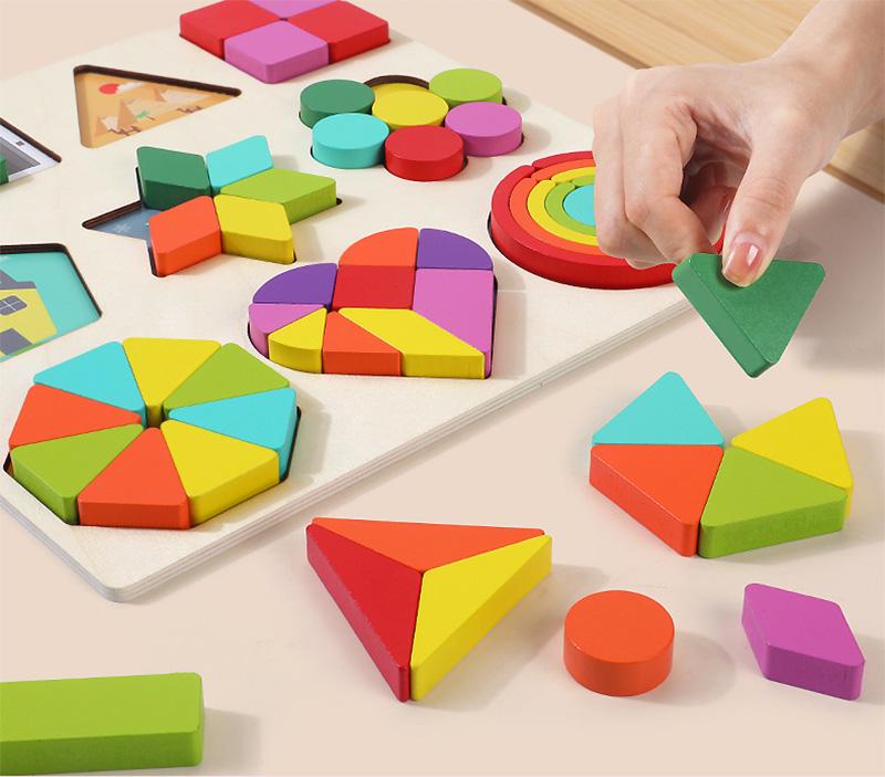 Children's Montessori Geometric Shape Wooden Puzzle Board Kindergarten Baby Early Education Cognitive Matching Toys