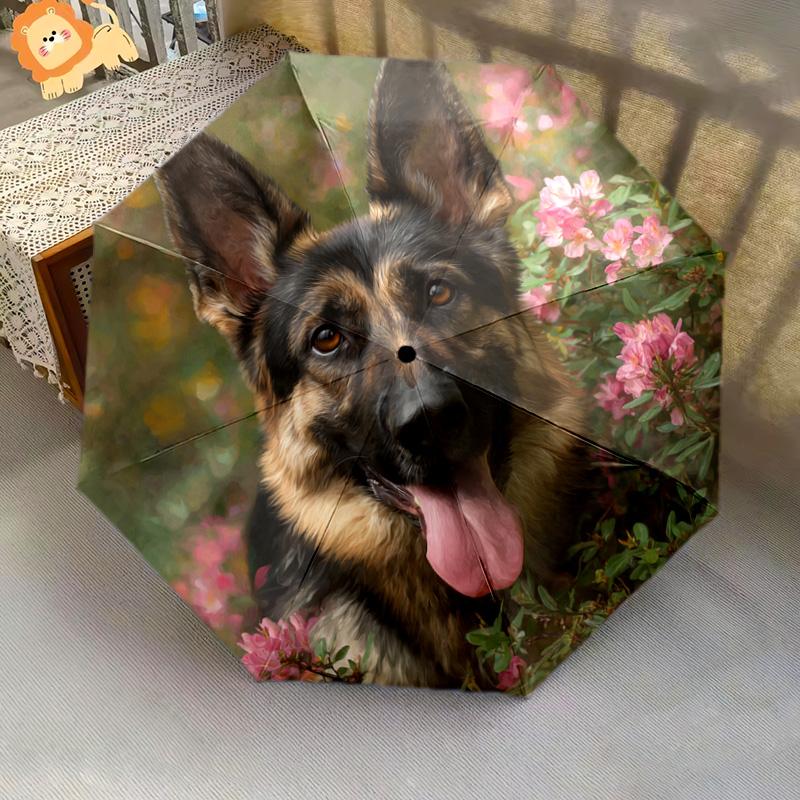 1 шт. Автоматический складной зонт - Рисунок немецкой овчарки, Портативный и складной дизайн с 8 спицами, Рождественские подарки на день рождения