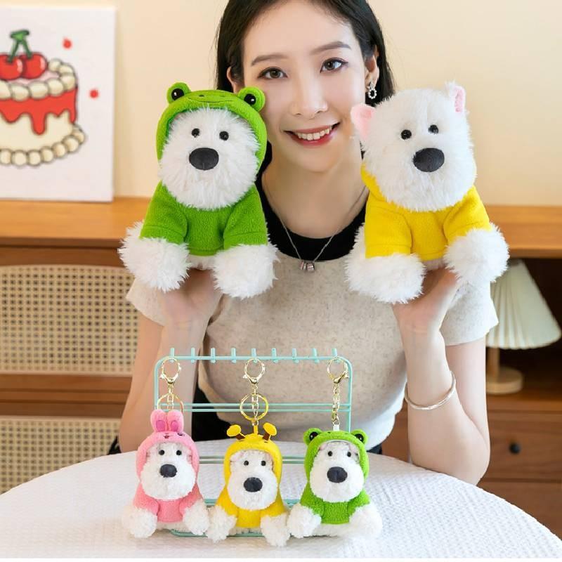 Adorable Plush Highland White Terrier Dog Toy Soft And Cuddly With Bee And Frog Outfits For Kids