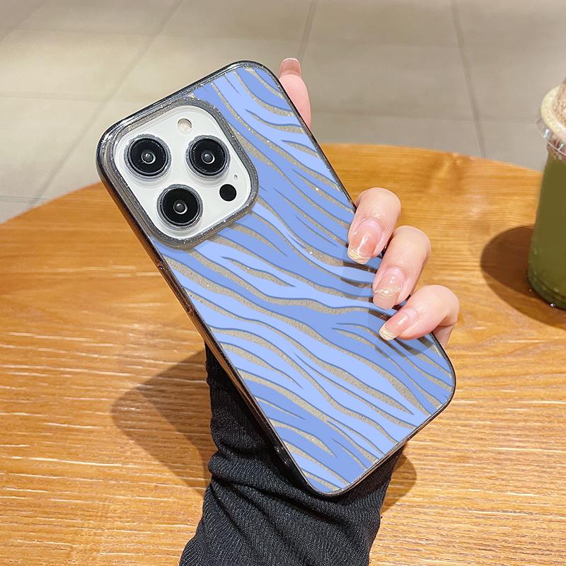 Ударопрочный блестящий силиконовый чехол для iPhone 16 Plus 15 14 Pro Max 13 12 11 TPU мягкий тонкий чехол с узором в полоску зебры