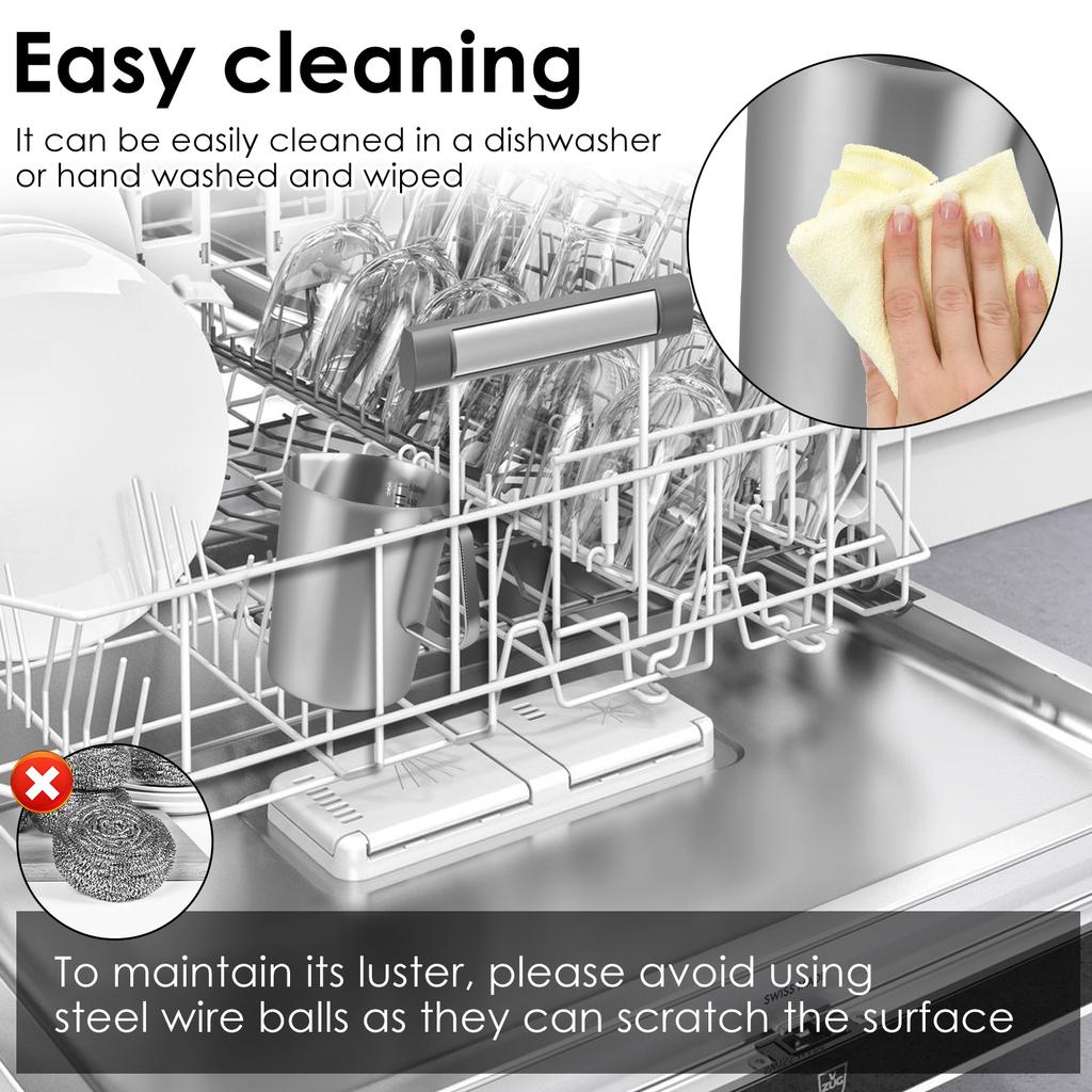 Кувшин для вспенивания молока из нержавеющей стали с ручкой и крышкой, не ржавеющий, с широким горлышком, металлический мерный стакан с четкой маркировкой для дома